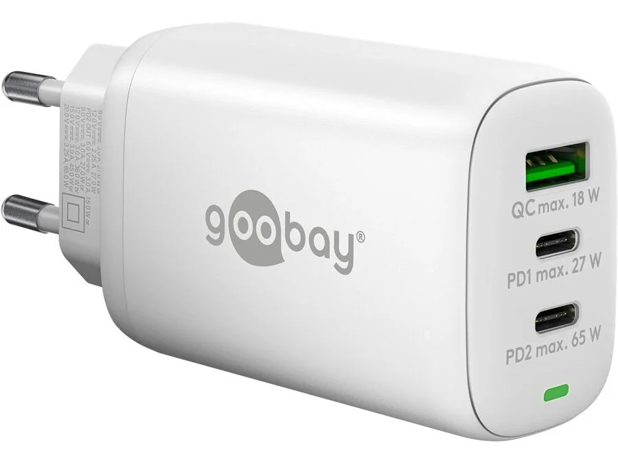 Goobay Oplader - 1xUSB-A, 2xUSB-C- 3A/65W - Hvid