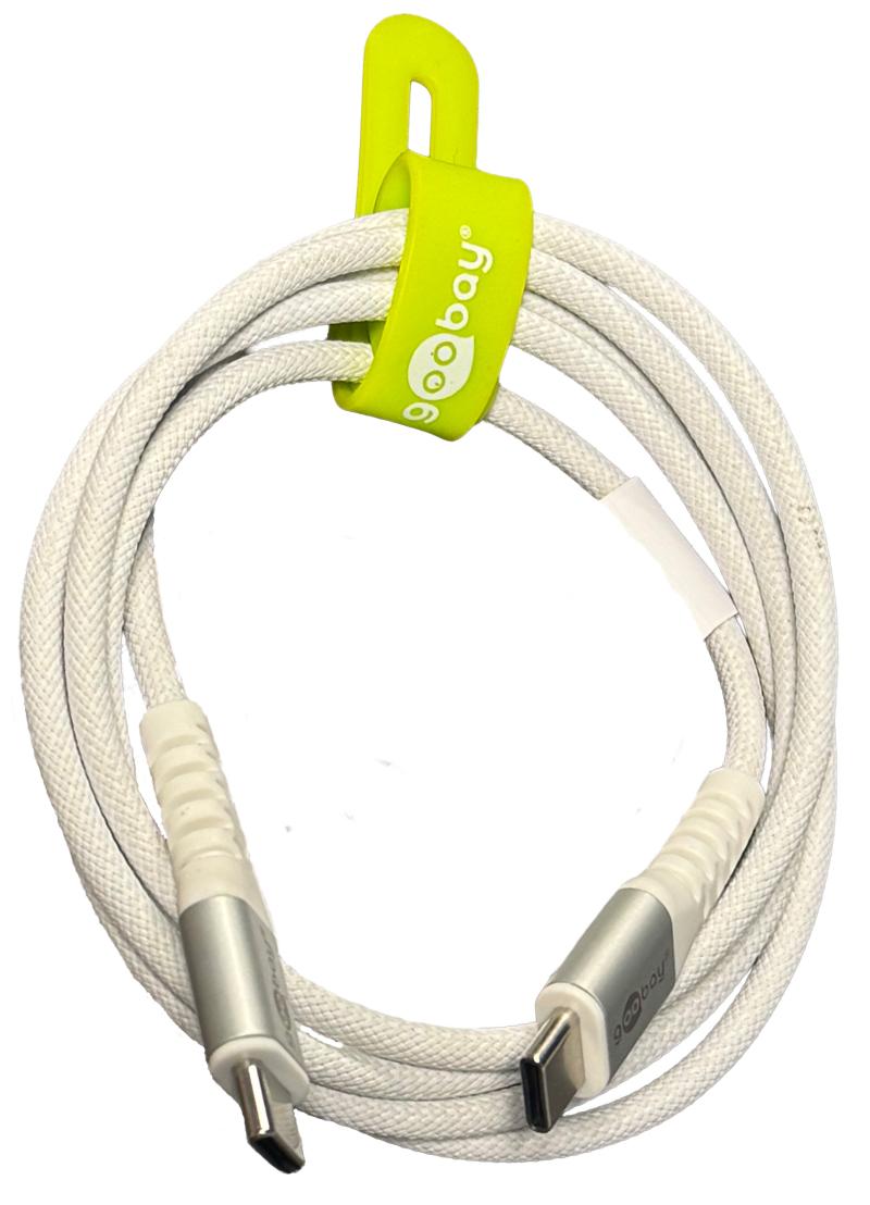 Goobay USB-C 2.0 Supersoft Tekstilkabel, 3A -  Hvid 1 meter