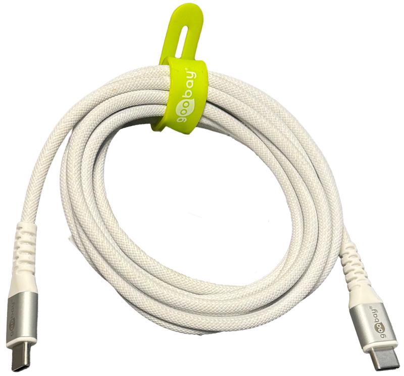 Goobay USB-C 2.0 Supersoft Tekstilkabel, 3A -  Hvid 2 meter