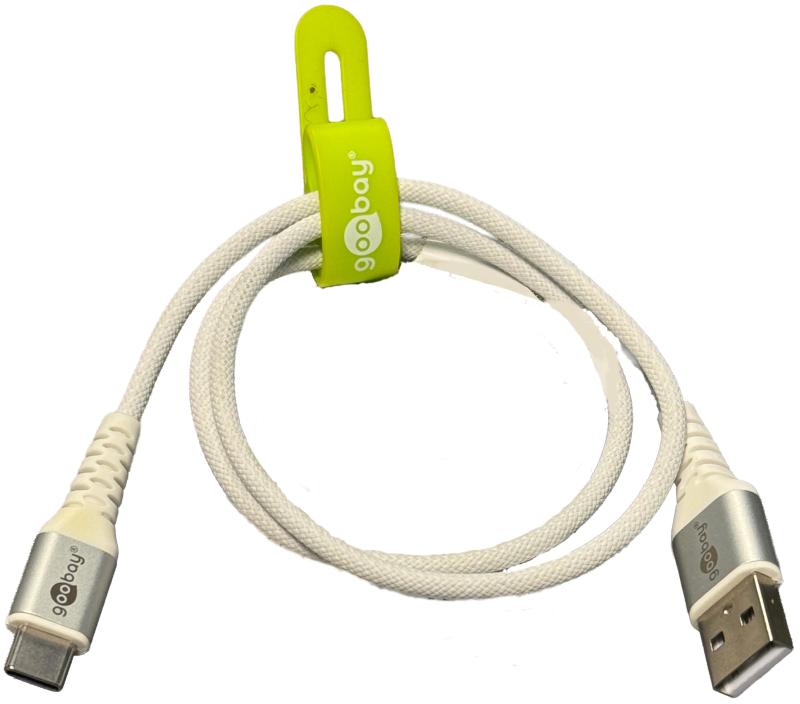 Goobay USB-C - USB-A 2.0 Supersoft Tekstilkabel, 3A -  Hvid 0,5 meter