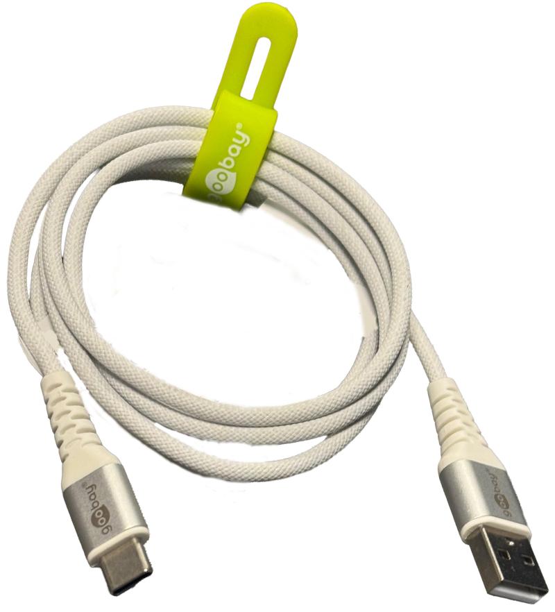 Goobay USB-C - USB-A 2.0 Supersoft Tekstilkabel, 3A -  Hvid 1 meter