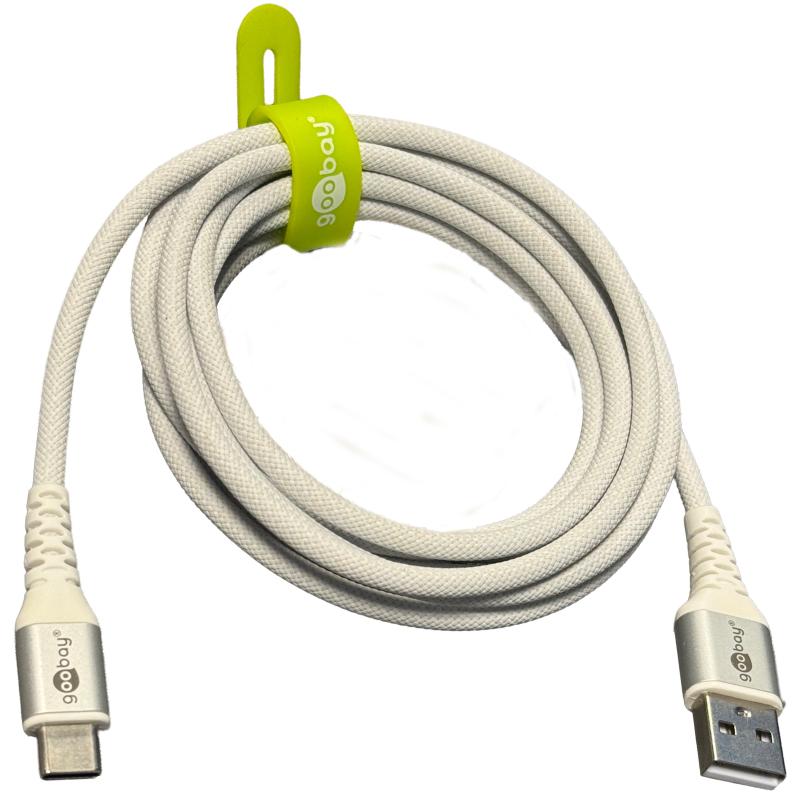 Goobay USB-C - USB-A 2.0 Supersoft Tekstilkabel, 3A -  Hvid 2 meter