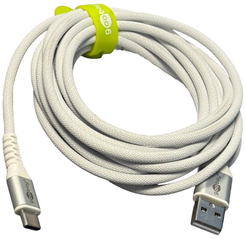 Goobay USB-C - USB-A 2.0 Supersoft Tekstilkabel, 3A -  Hvid 3 meter