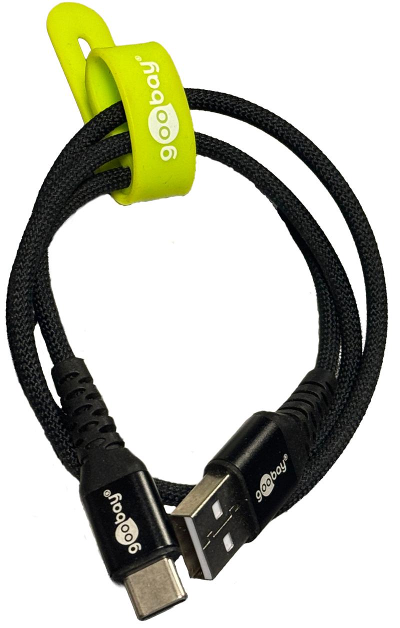 Goobay USB-C - USB-A 2.0 Supersoft Tekstilkabel, 3A -  Sort 0,5 meter