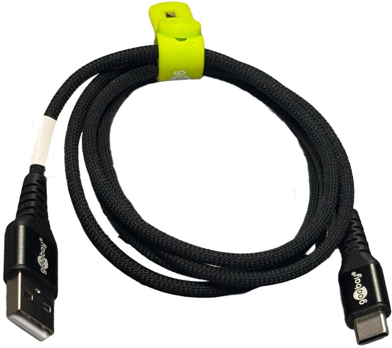 Goobay USB-C - USB-A 2.0 Supersoft Tekstilkabel, 3A -  Sort 1 meter