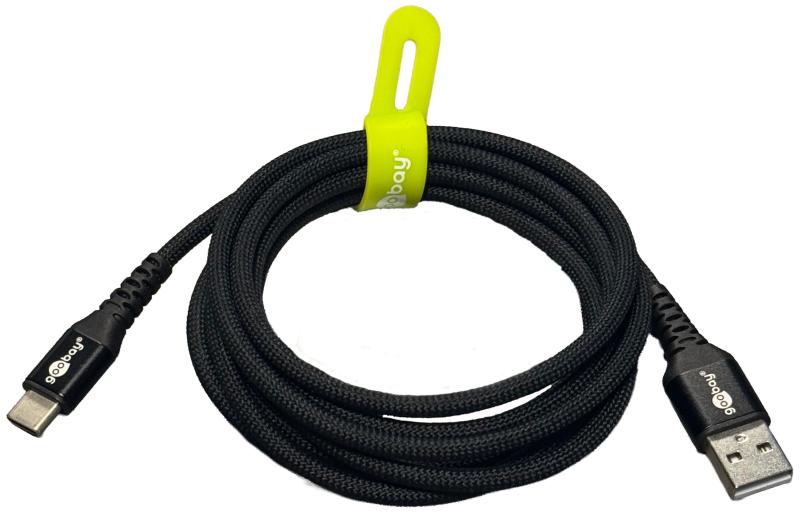 Goobay USB-C - USB-A 2.0 Supersoft Tekstilkabel, 3A -  Sort 2 meter