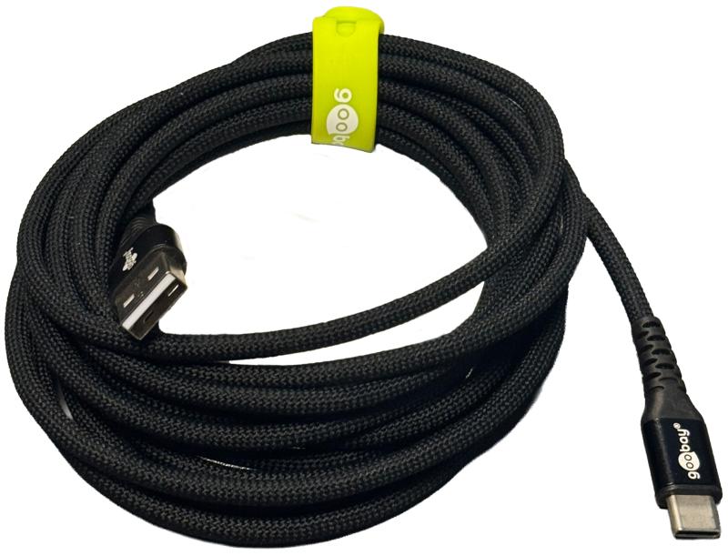 Goobay USB-C - USB-A 2.0 Supersoft Tekstilkabel, 3A -  Sort 3 meter