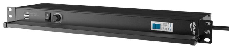 Caymon PSR429G/B Rack strømskinne med Sikring, Lys og USB Port - 19"/1unit