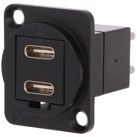 USB-C Hun Dual D-Size Chassis stik - Sort