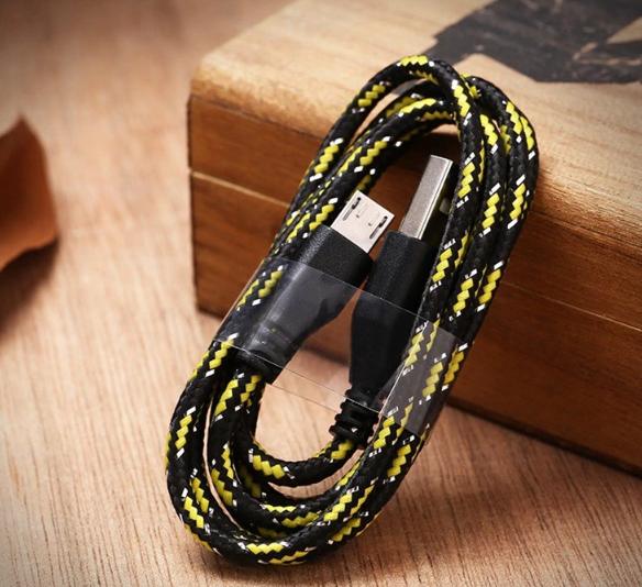 Micro-USB Kabel 1m - Sort/Gul, Høj Kvalitet, Data & Opladning