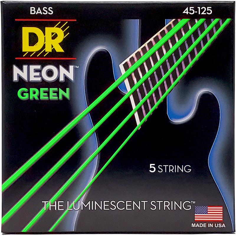DR Strings NGB5-45 Hi-Def neon green 5-strenget bas-strenge, 045-125