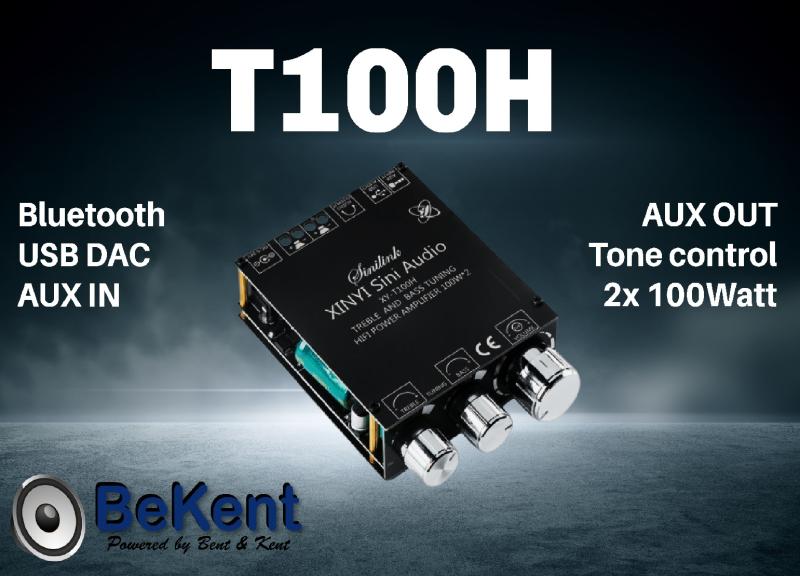 T100H Forstærker 2x100W med Bluetooth 5.0 og USB læser